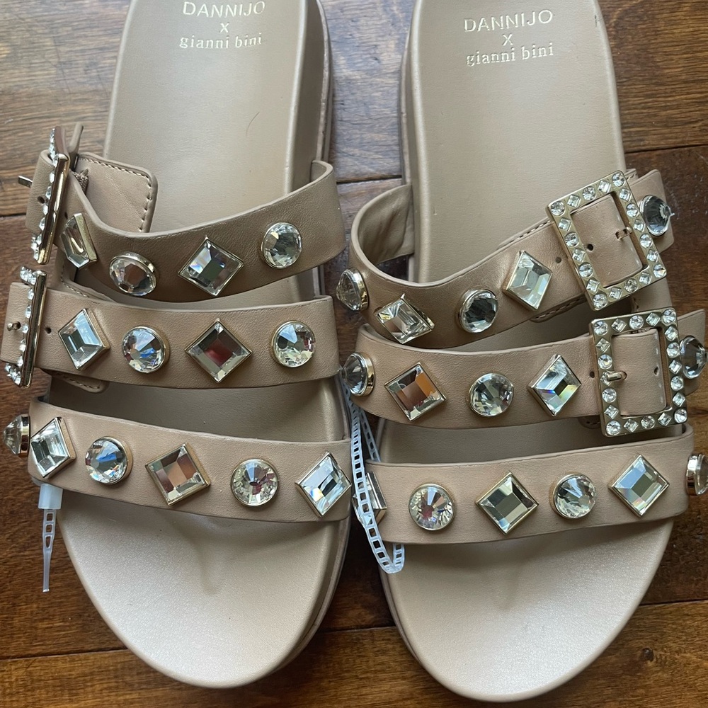 Gianni Bini Beige Crystal Embellished Sandals